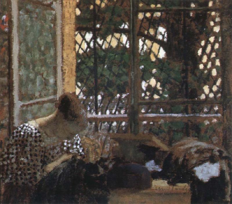 Edouard Vuillard woman sewing before a garden oil painting picture